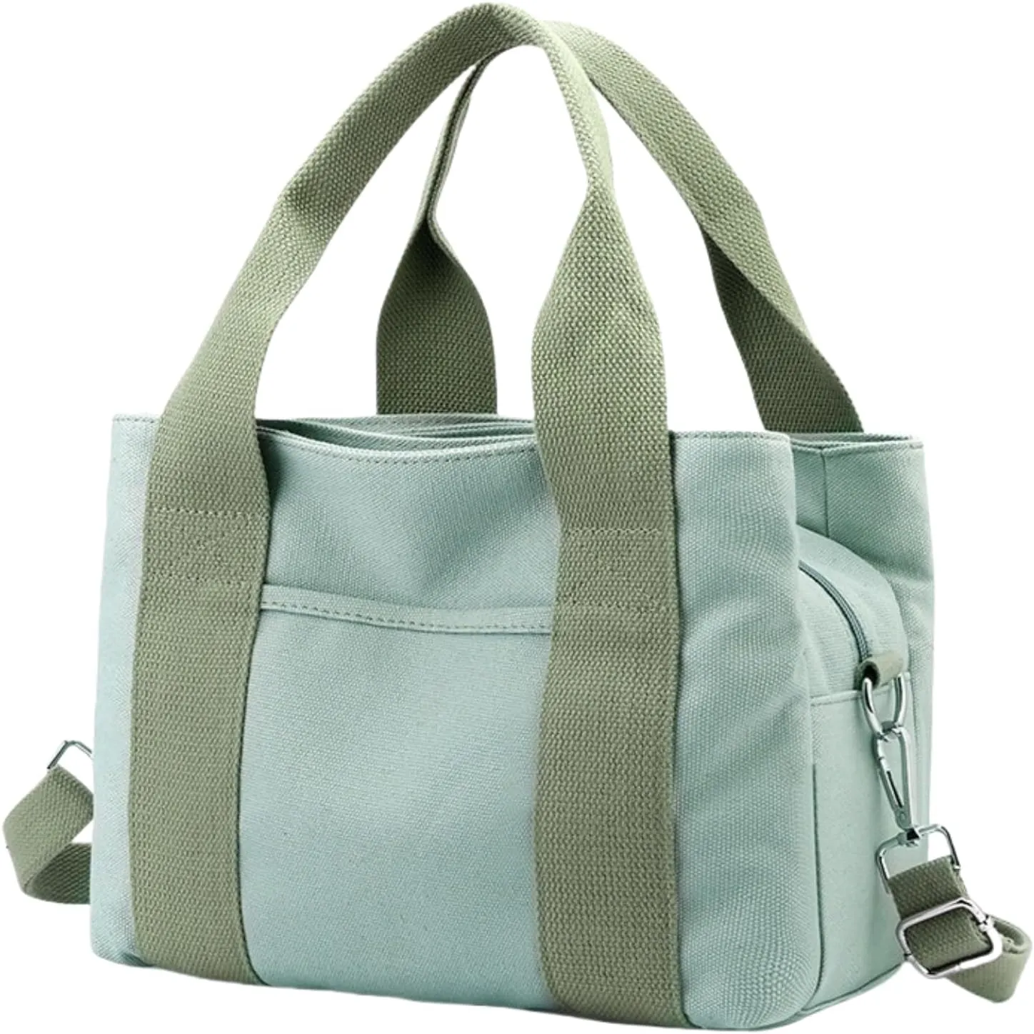 Small Tote Bag with Zipper Canvas Tote 2 Pockets and 3 Compartments Square Single Shoulder Corssbody Cute Handbag