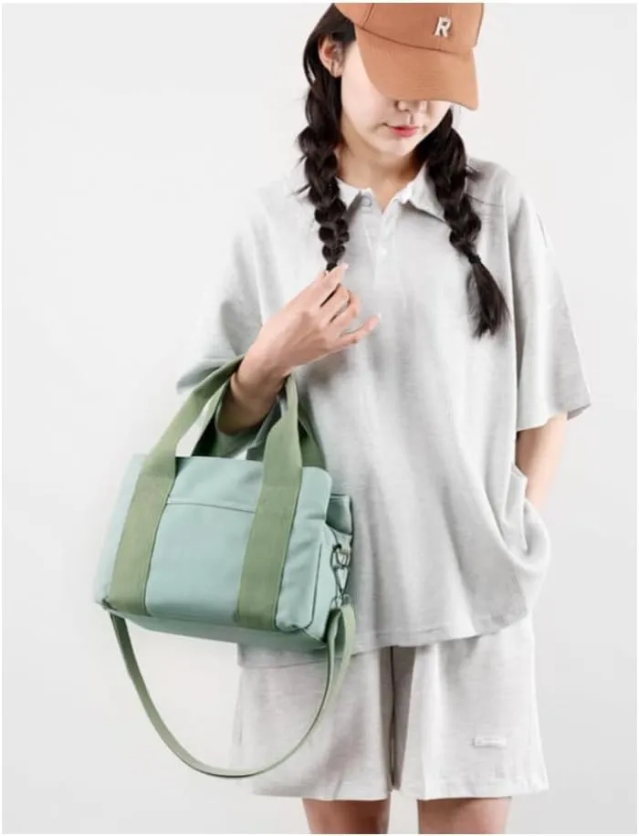 Small Tote Bag with Zipper Canvas Tote 2 Pockets and 3 Compartments Square Single Shoulder Corssbody Cute Handbag