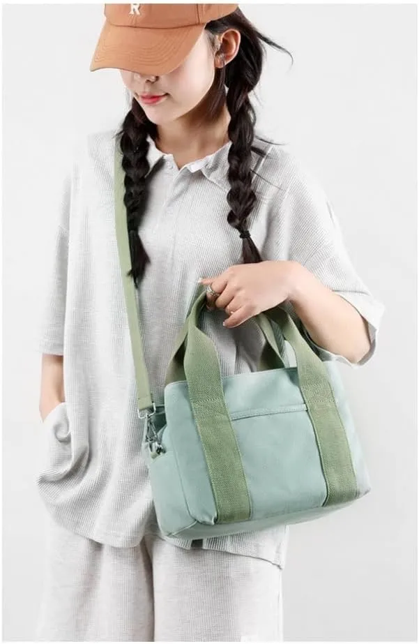 Small Tote Bag with Zipper Canvas Tote 2 Pockets and 3 Compartments Square Single Shoulder Corssbody Cute Handbag