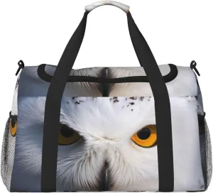 Snowy Owl Eyes Travel Duffel Bag Lightweight Waterproof Carry On Tote Bag Foldable Weekender Overnight Bags Sport Gym Bag For Women Men