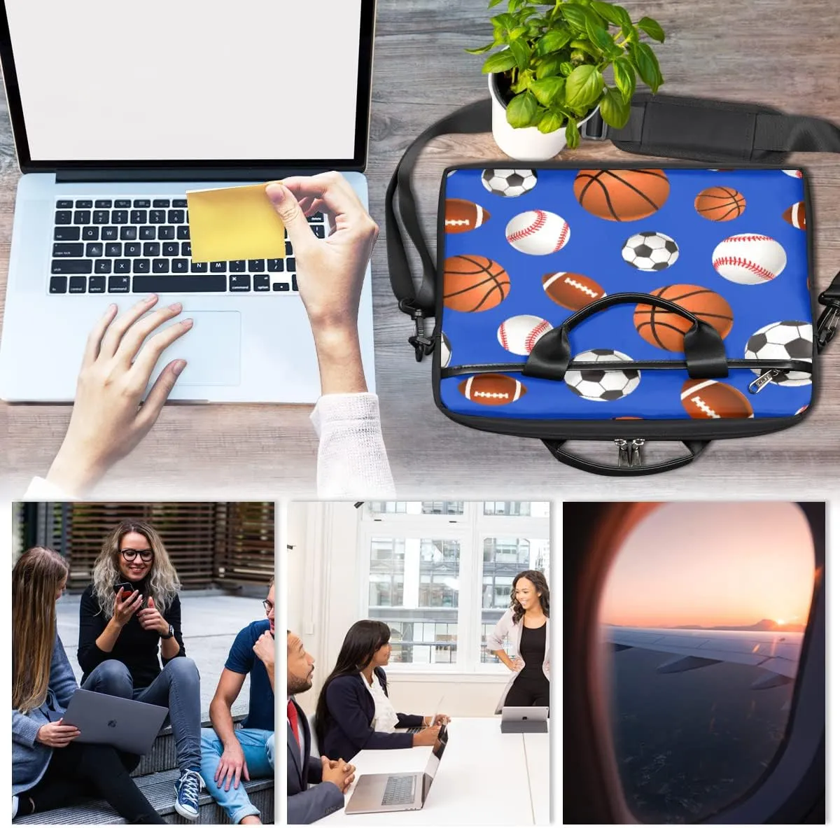 Soccer Ball Laptop Shoulder Messenger Bag Waterproof Laptop Briefcase with Handle and Padded Strap Case Sleeve