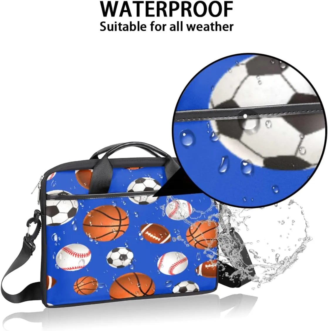 Soccer Ball Laptop Shoulder Messenger Bag Waterproof Laptop Briefcase with Handle and Padded Strap Case Sleeve