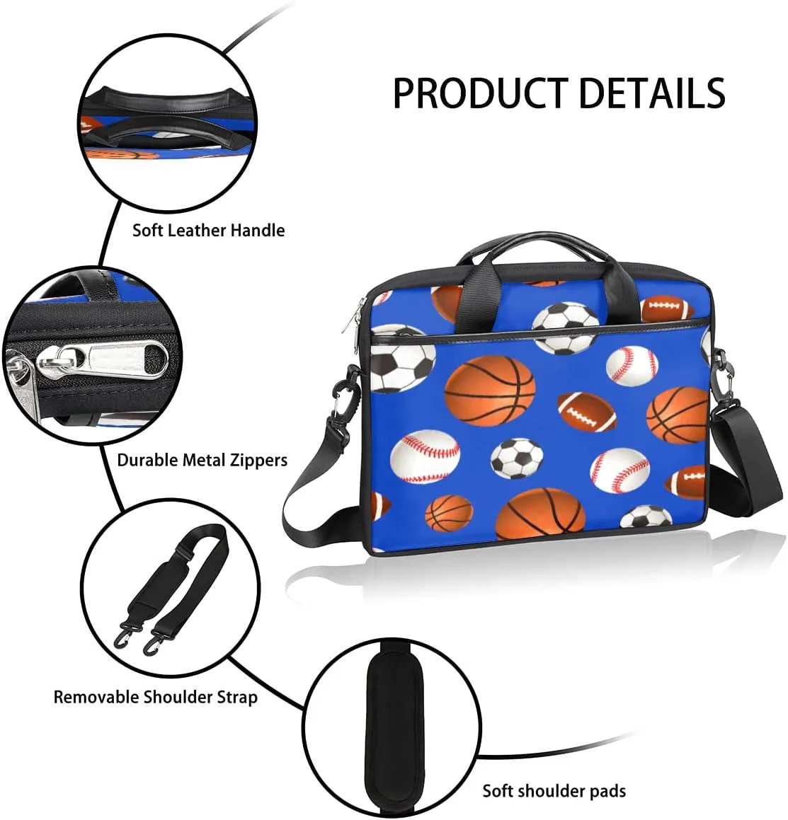Soccer Ball Laptop Shoulder Messenger Bag Waterproof Laptop Briefcase with Handle and Padded Strap Case Sleeve