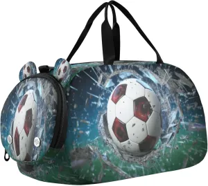 Soccer Kids Overnight Sports Duffel Bags with Shoe Compartment & Wet Pocket Travel Sport Gym Bag for Girls Boys