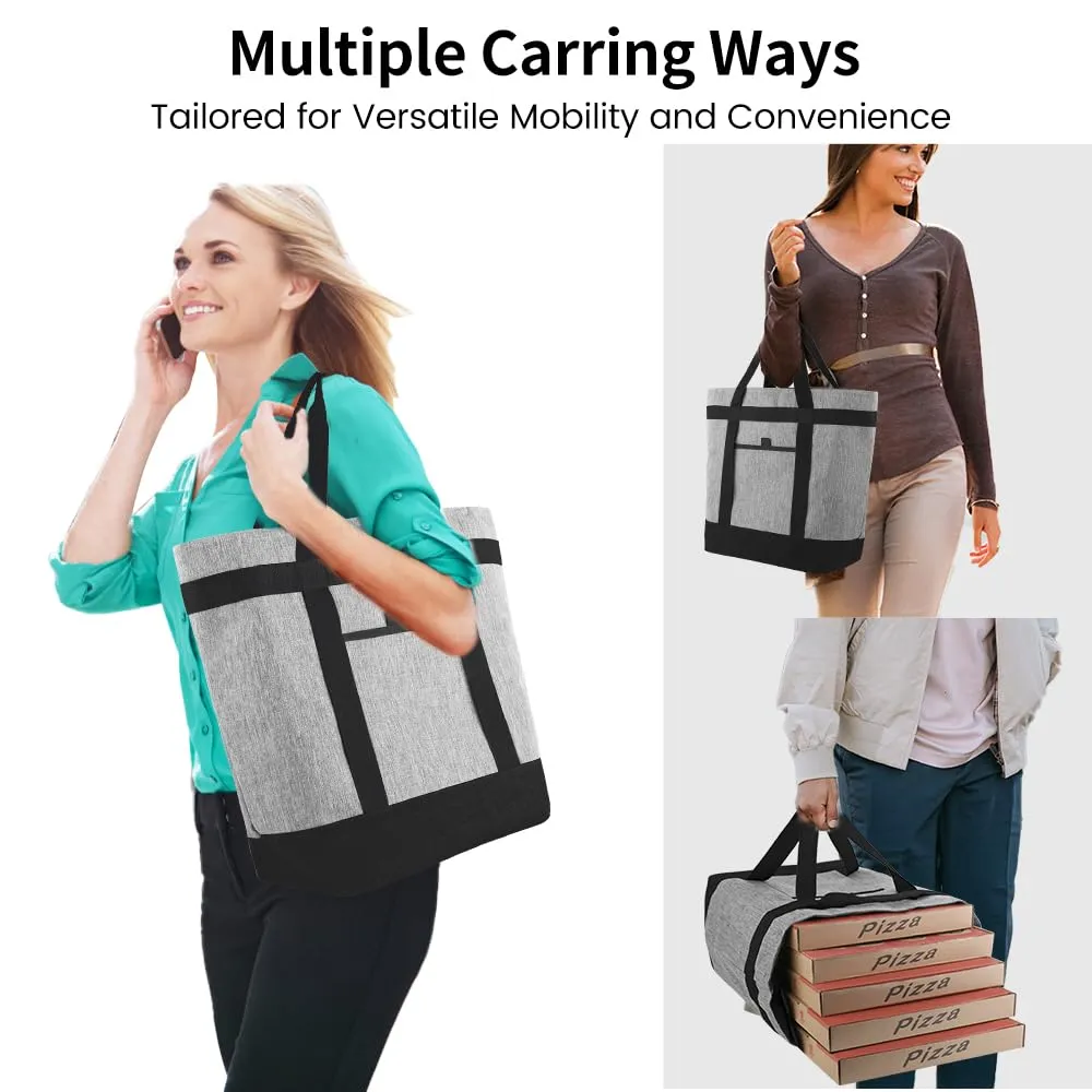 Soft Insulated Cooler Bag for Beach, Travel, Large Reusable Insulated Cooler Tote Bag, Thermal Bag to Keep Foods Frozen, Cold and Hot, Groceries Shopping Bags Leak Proof with Zippered, Grey