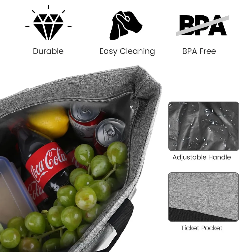 Soft Insulated Cooler Bag for Beach, Travel, Large Reusable Insulated Cooler Tote Bag, Thermal Bag to Keep Foods Frozen, Cold and Hot, Groceries Shopping Bags Leak Proof with Zippered, Grey