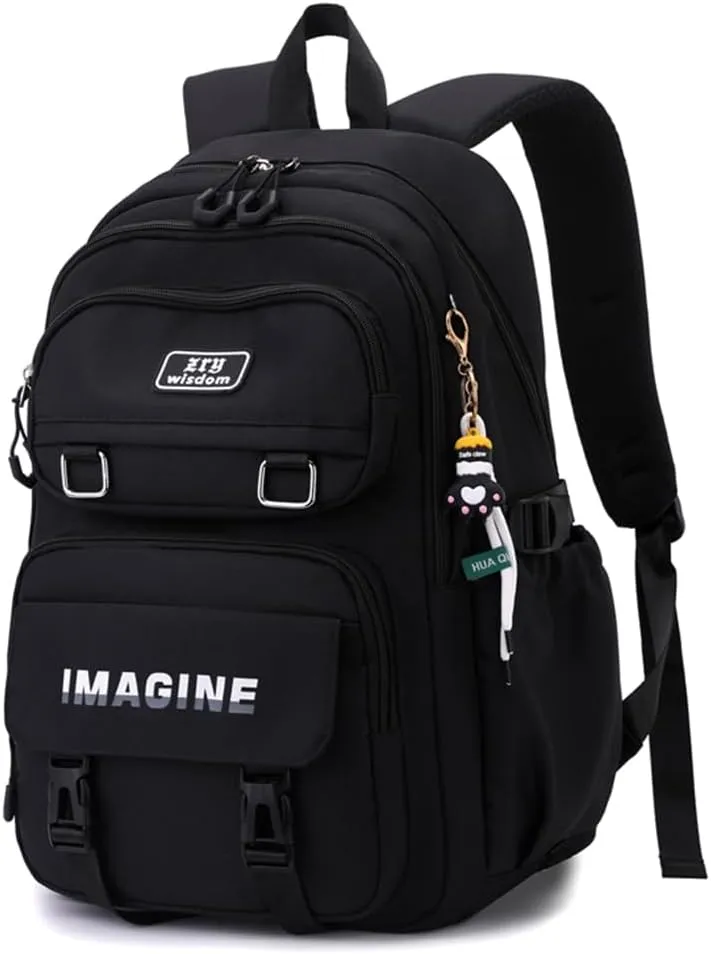 Solid Color Kids Backpacks for Girls School Bags, Black Elementary Bookbags Girls Backpacks Casual Daypacks, D-Black