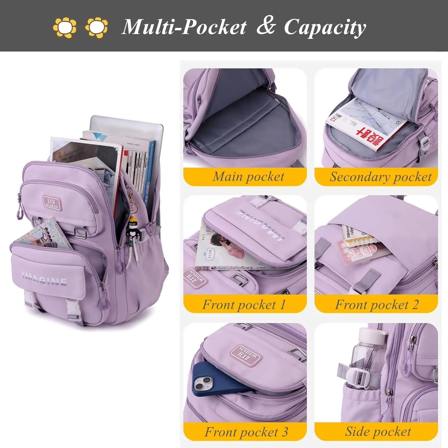 Solid Color Kids Backpacks for Girls School Bags, Black Elementary Bookbags Girls Backpacks Casual Daypacks, D-Black