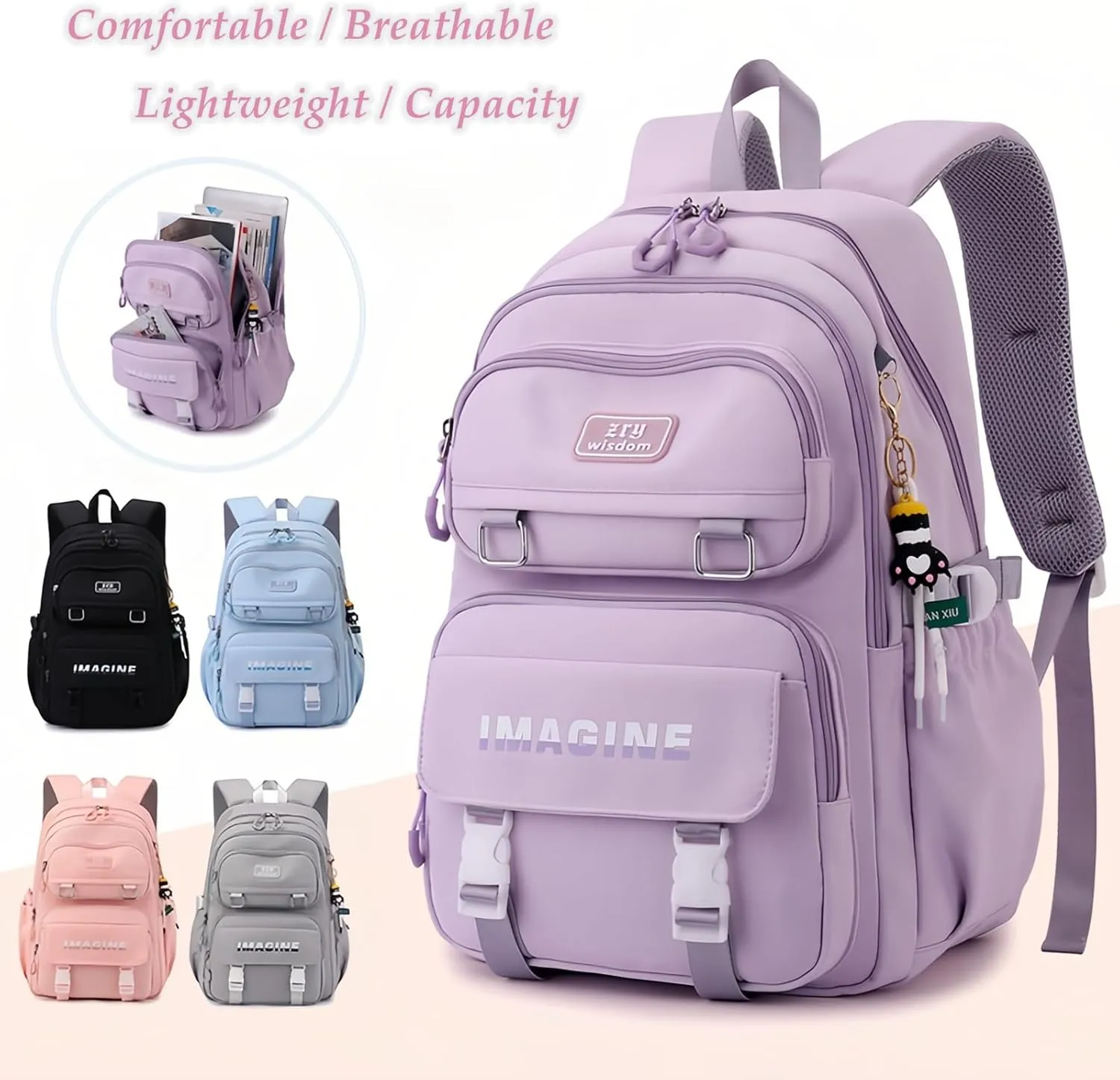 Solid Color Kids Backpacks for Girls School Bags, Black Elementary Bookbags Girls Backpacks Casual Daypacks, D-Black