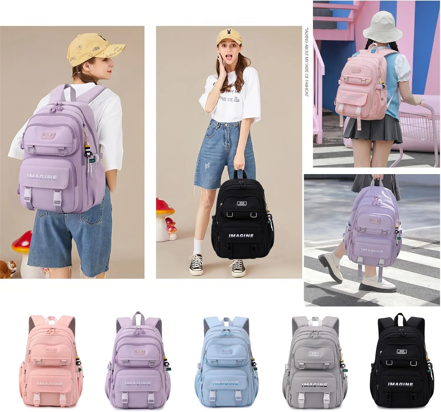 Solid Color Kids Backpacks for Girls School Bags, Black Elementary Bookbags Girls Backpacks Casual Daypacks, D-Black