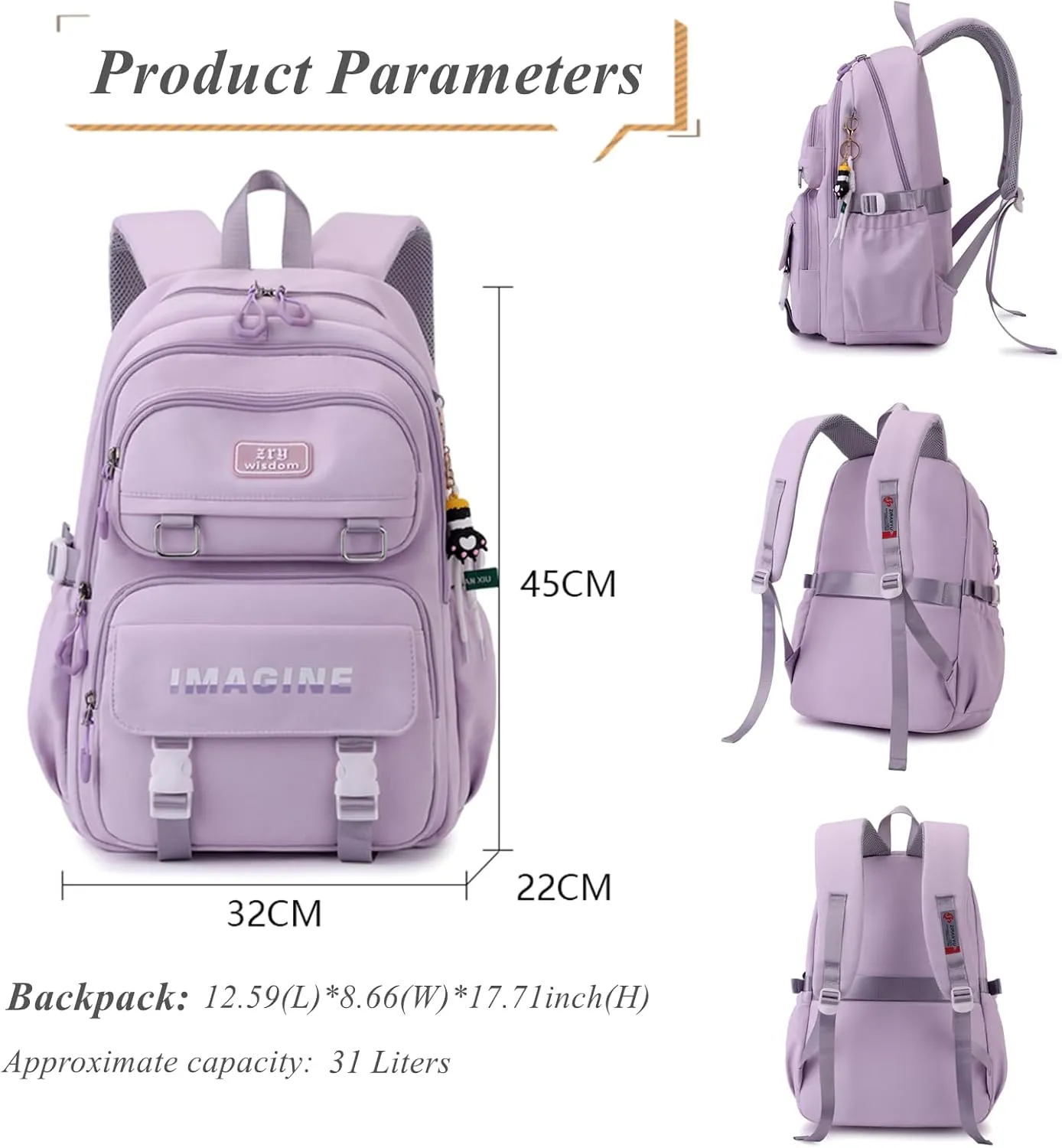 Solid Color Kids Backpacks for Girls School Bags, Black Elementary Bookbags Girls Backpacks Casual Daypacks, D-Black