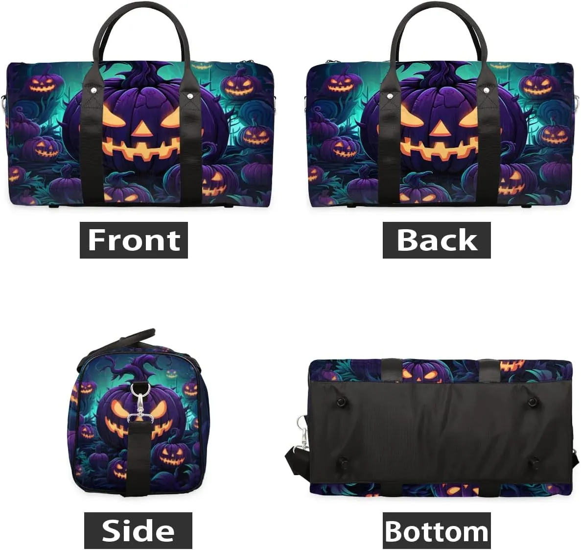 Spooky Pumpkin Travel Duffel Bag for Women Men Waterproof Foldable Overnight Weekender Bag Large Capacity Sports Gym Bag