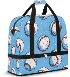 Sports Baseball Ball Travel Duffel Bag for Women Men Weekender Overnight Bag with Shoe Compartment Foldable Sports Gym Luggage Bag
