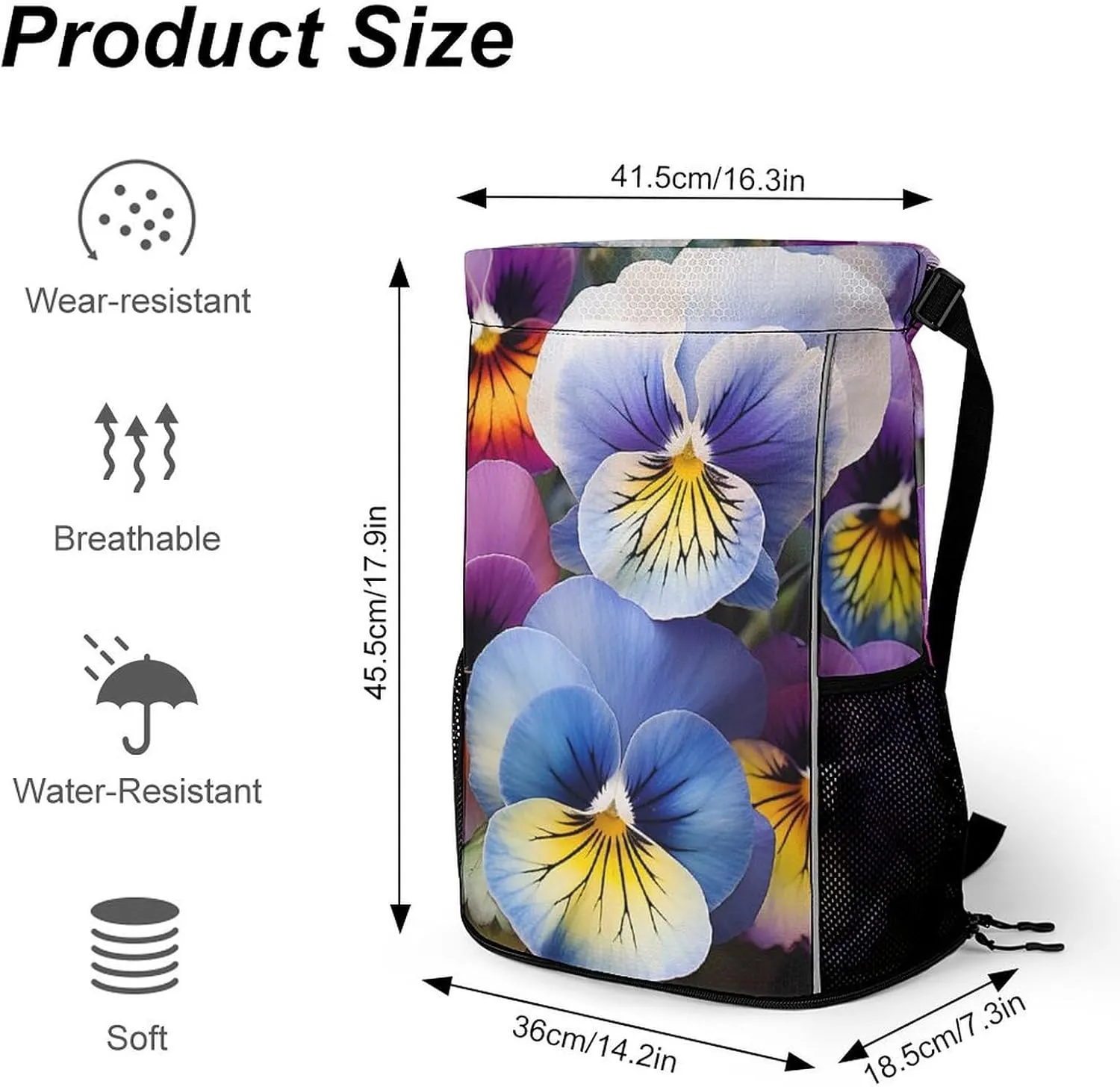 Sports Drawstring Backpack Lightweight Small Gym Bag Pansy Perfection Gym Sackpack for Women Men