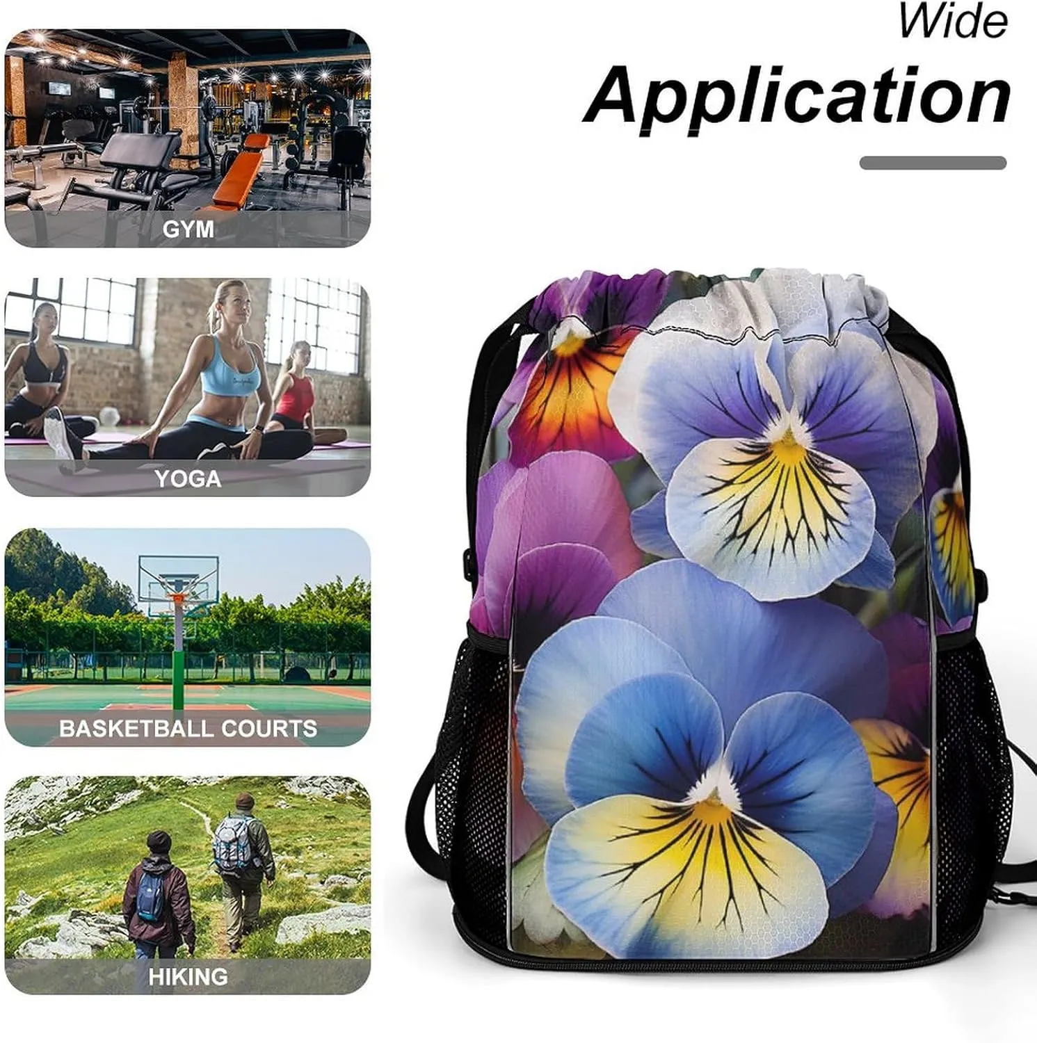Sports Drawstring Backpack Lightweight Small Gym Bag Pansy Perfection Gym Sackpack for Women Men
