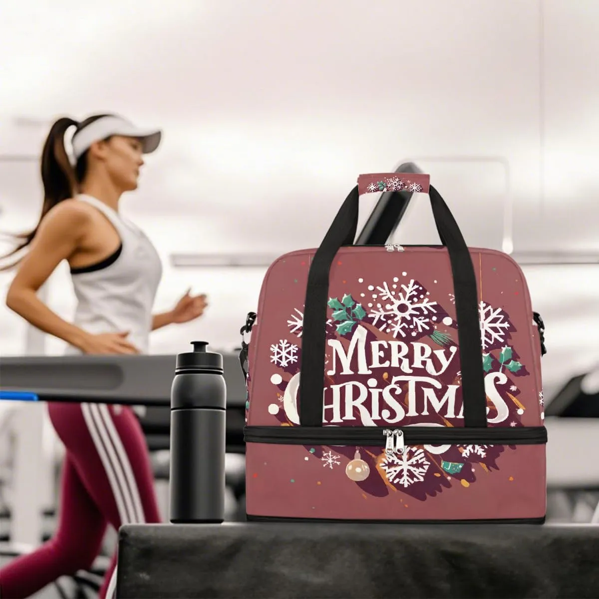 Sports Gym Bag Christmas Snowflake Bell Large Travel Duffel Bag With Shoe Compartment Foldable Waterproof Carry-On Weekend Travel Bags for Camping Overnight Yoga Hospital Travel Bags