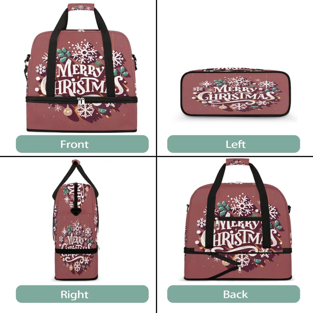 Sports Gym Bag Christmas Snowflake Bell Large Travel Duffel Bag With Shoe Compartment Foldable Waterproof Carry-On Weekend Travel Bags for Camping Overnight Yoga Hospital Travel Bags