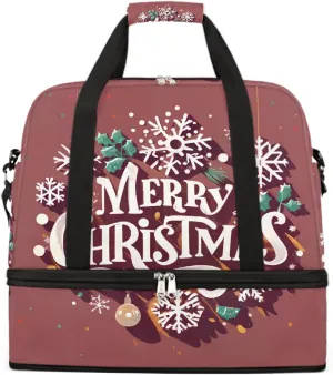 Sports Gym Bag Christmas Snowflake Bell Large Travel Duffel Bag With Shoe Compartment Foldable Waterproof Carry-On Weekend Travel Bags for Camping Overnight Yoga Hospital Travel Bags