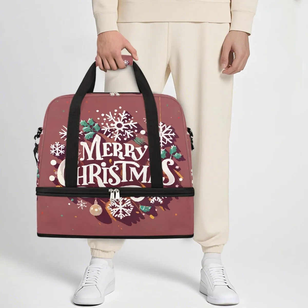 Sports Gym Bag Christmas Snowflake Bell Large Travel Duffel Bag With Shoe Compartment Foldable Waterproof Carry-On Weekend Travel Bags for Camping Overnight Yoga Hospital Travel Bags