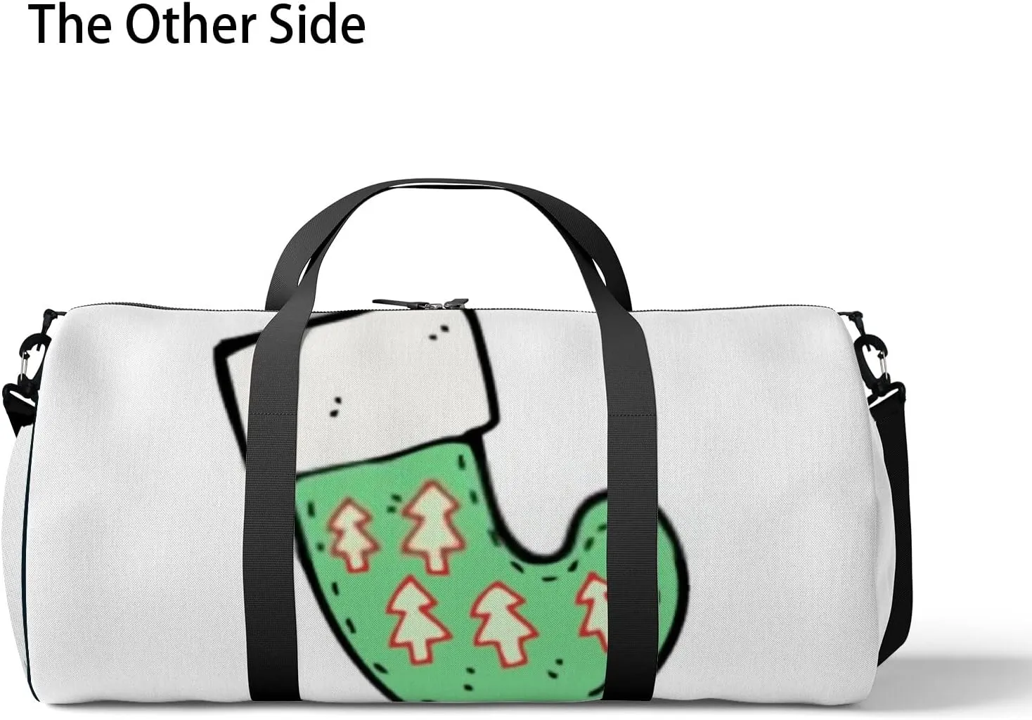 Sports Gym Bag for Women and Men Waterproof Christmas Stocking Cartoon Pattern Green Duffel Bag Lightweight Carryon Traveling Boarding Gripsack