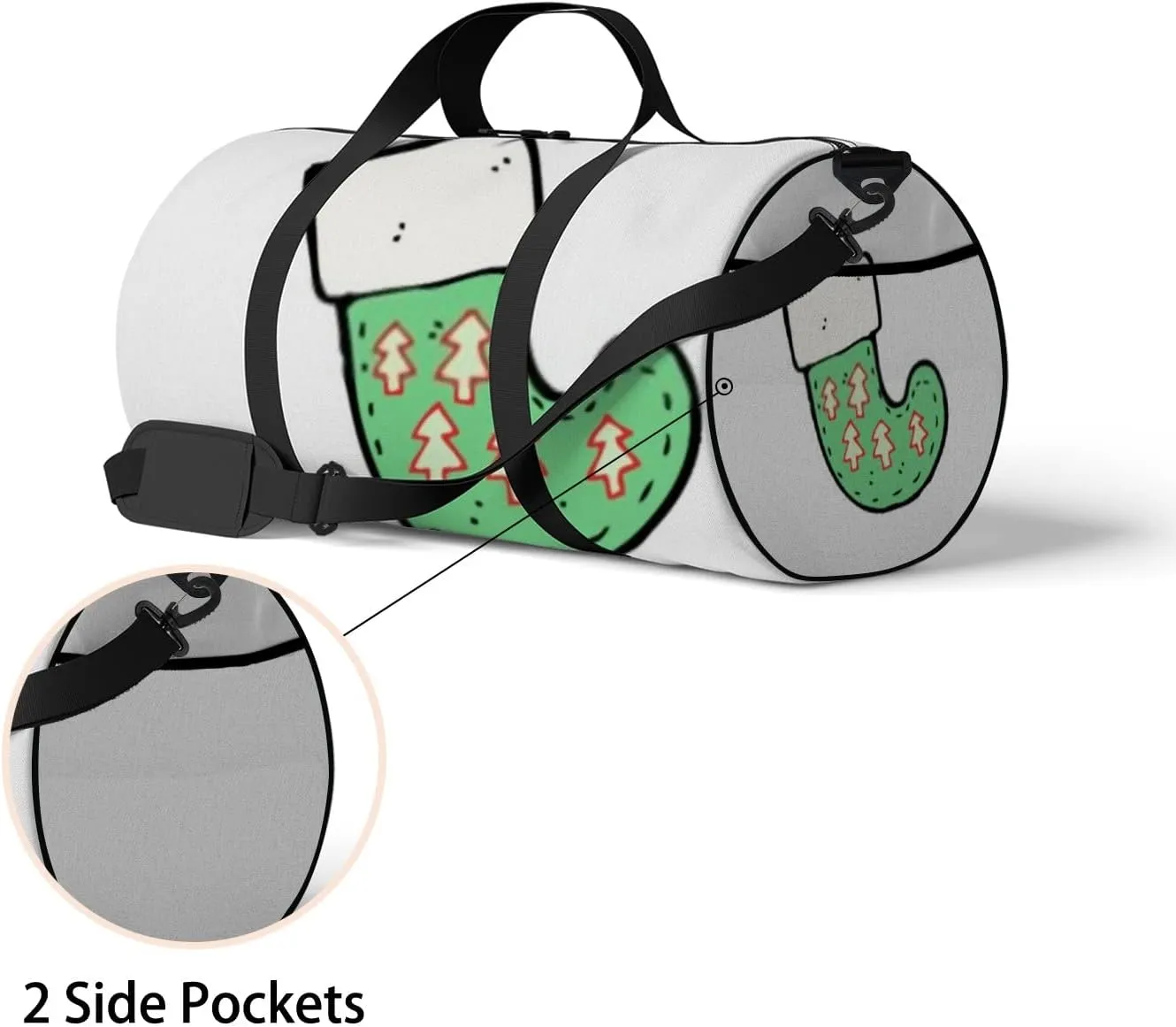 Sports Gym Bag for Women and Men Waterproof Christmas Stocking Cartoon Pattern Green Duffel Bag Lightweight Carryon Traveling Boarding Gripsack