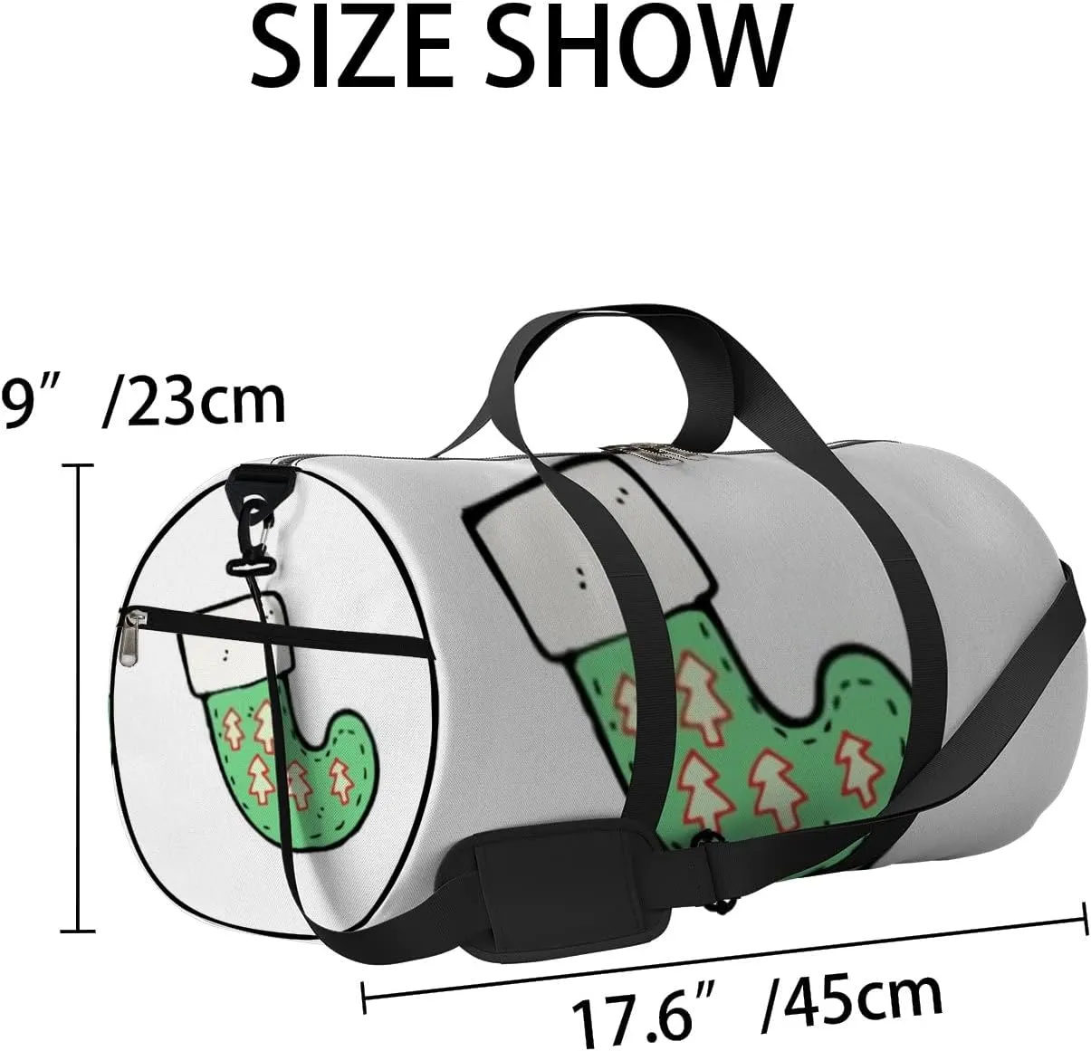 Sports Gym Bag for Women and Men Waterproof Christmas Stocking Cartoon Pattern Green Duffel Bag Lightweight Carryon Traveling Boarding Gripsack