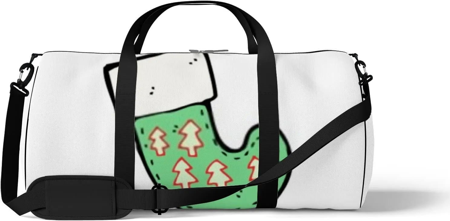 Sports Gym Bag for Women and Men Waterproof Christmas Stocking Cartoon Pattern Green Duffel Bag Lightweight Carryon Traveling Boarding Gripsack