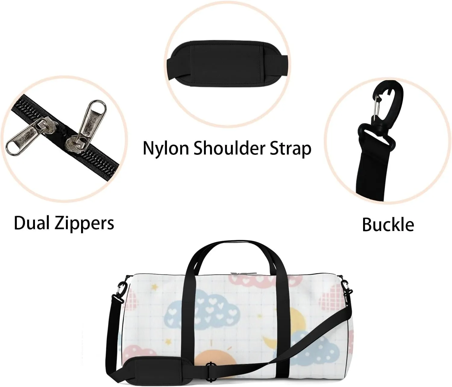 Sports Gym Bag for Women and Men Waterproof Cute Kawaii Light Blue Pink Cloud Duffel Bag Lightweight Carryon Traveling Boarding Gripsack