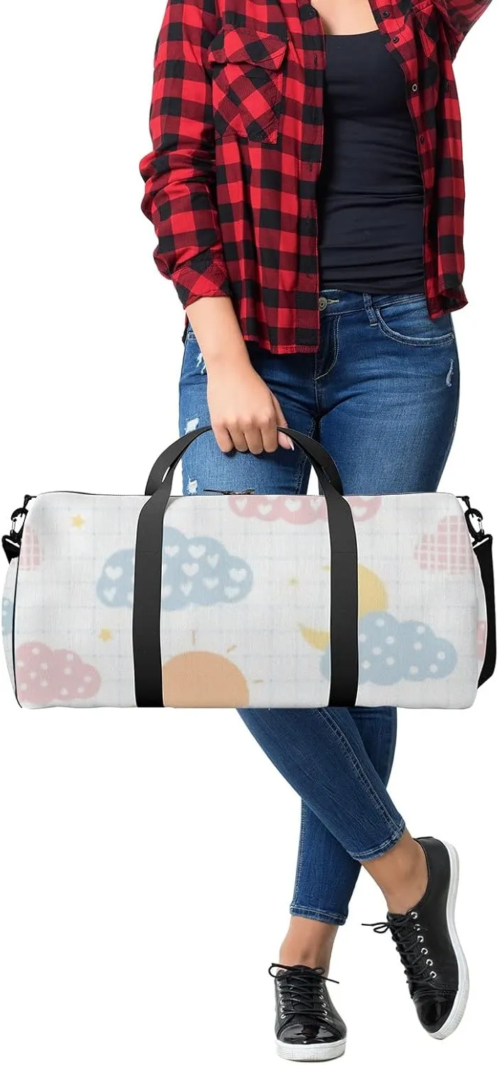 Sports Gym Bag for Women and Men Waterproof Cute Kawaii Light Blue Pink Cloud Duffel Bag Lightweight Carryon Traveling Boarding Gripsack