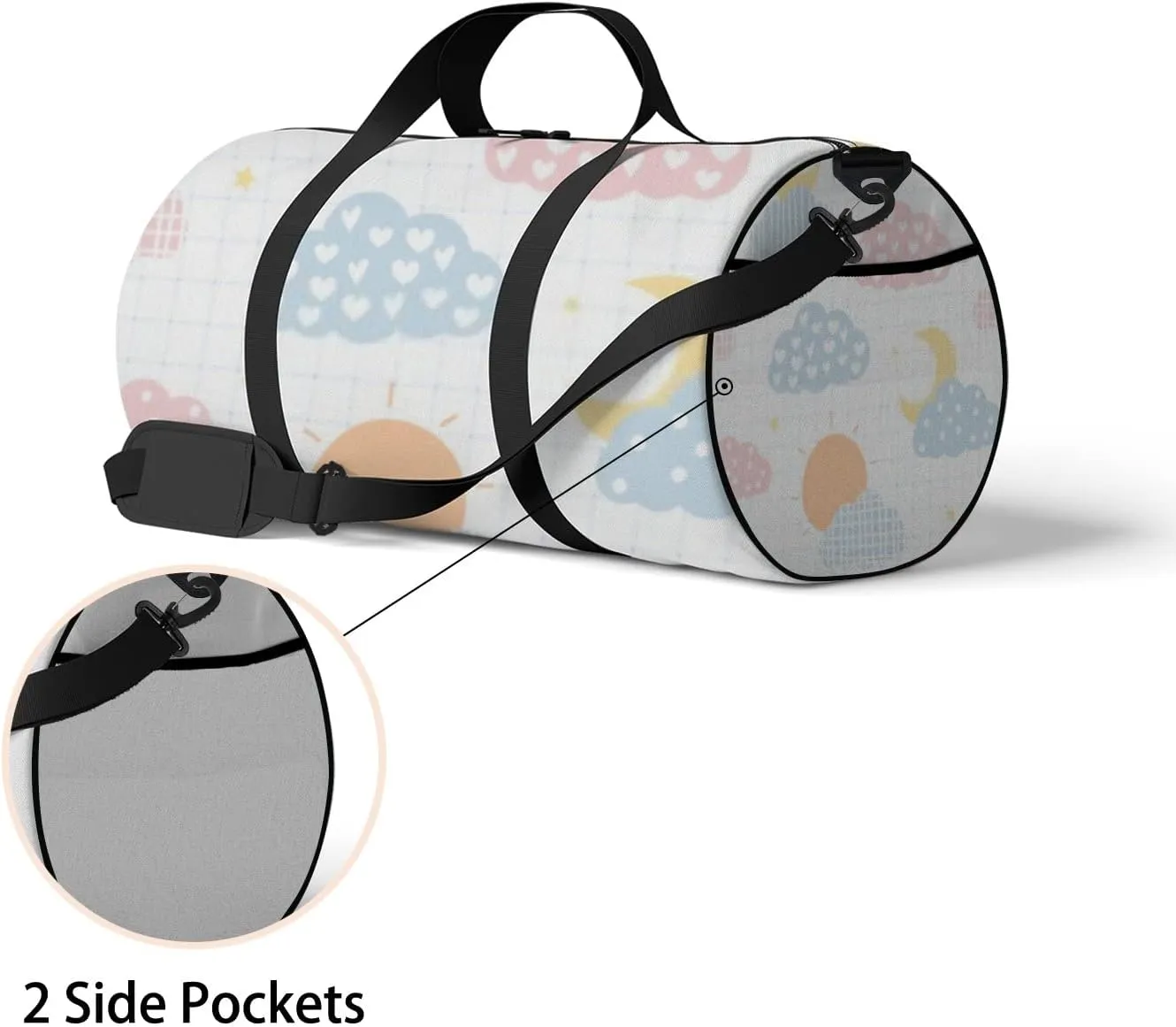 Sports Gym Bag for Women and Men Waterproof Cute Kawaii Light Blue Pink Cloud Duffel Bag Lightweight Carryon Traveling Boarding Gripsack