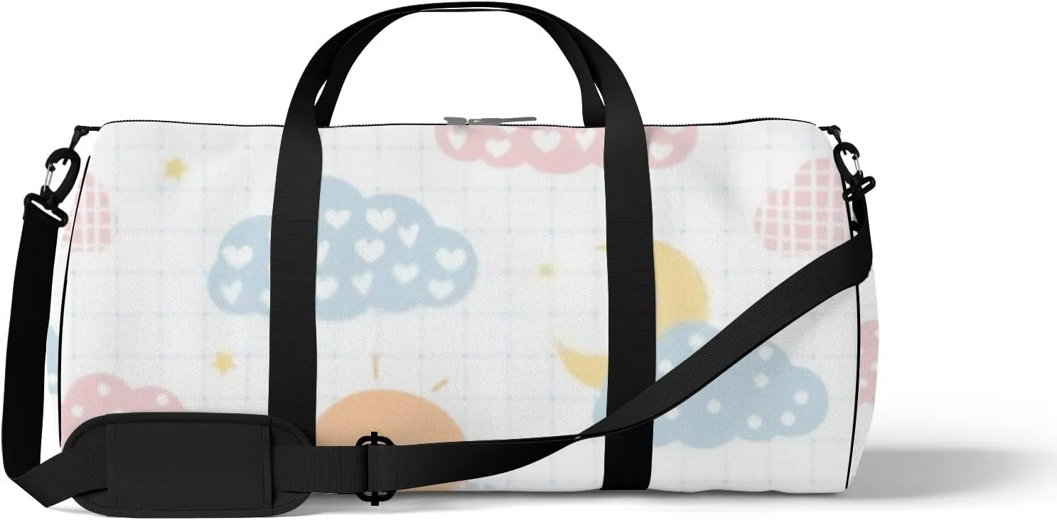 Sports Gym Bag for Women and Men Waterproof Cute Kawaii Light Blue Pink Cloud Duffel Bag Lightweight Carryon Traveling Boarding Gripsack