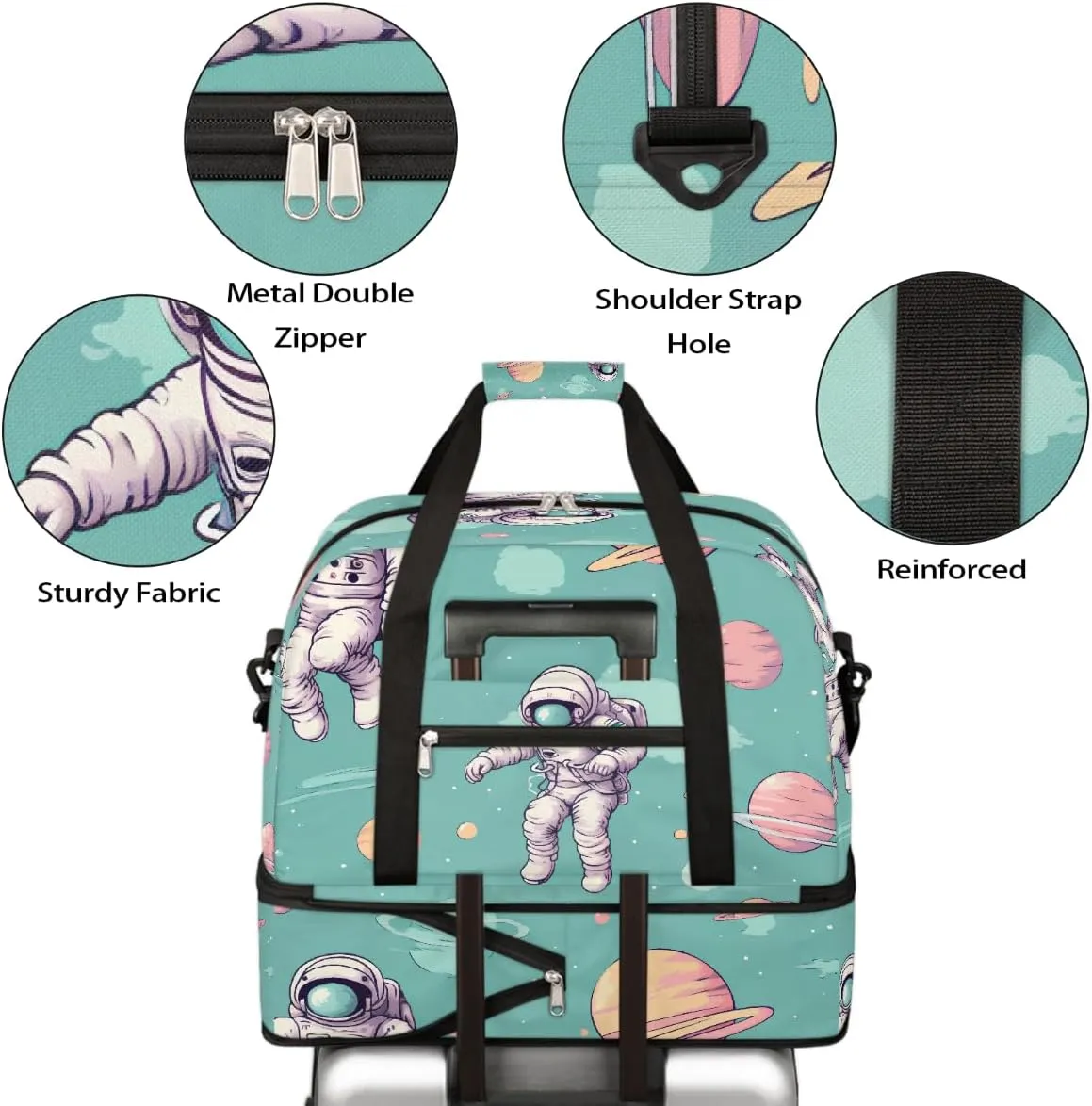 Sports Gym Bag Planet Astronaut Large Travel Duffel Bag With Shoe Compartment Foldable Waterproof Carry-On Weekend Travel Bags for Camping Overnight Yoga Hospital Travel Bags