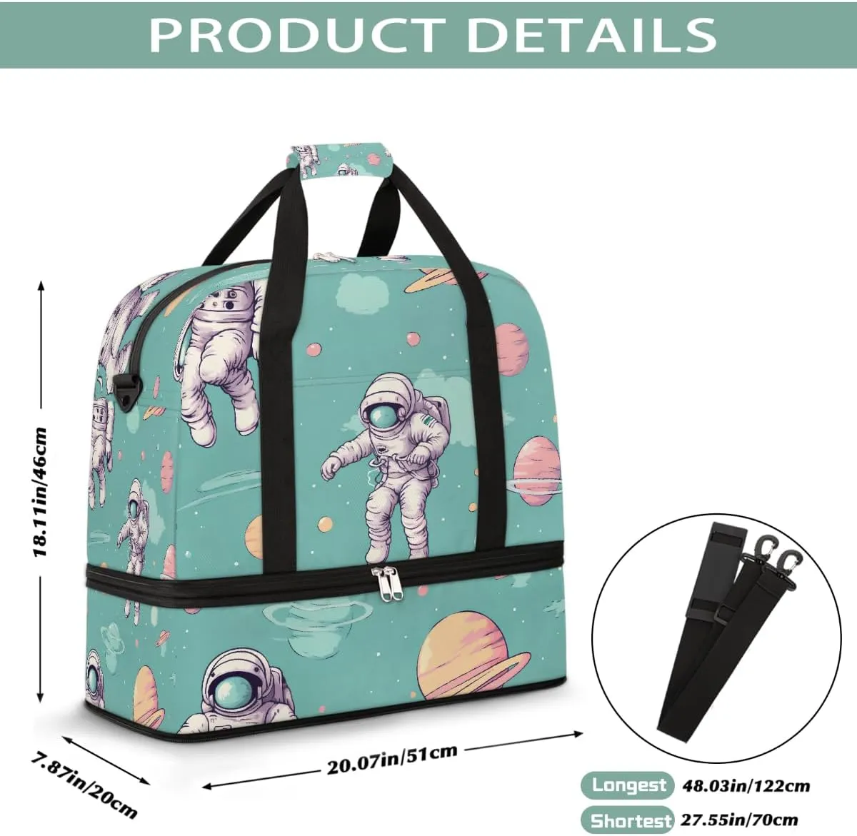 Sports Gym Bag Planet Astronaut Large Travel Duffel Bag With Shoe Compartment Foldable Waterproof Carry-On Weekend Travel Bags for Camping Overnight Yoga Hospital Travel Bags