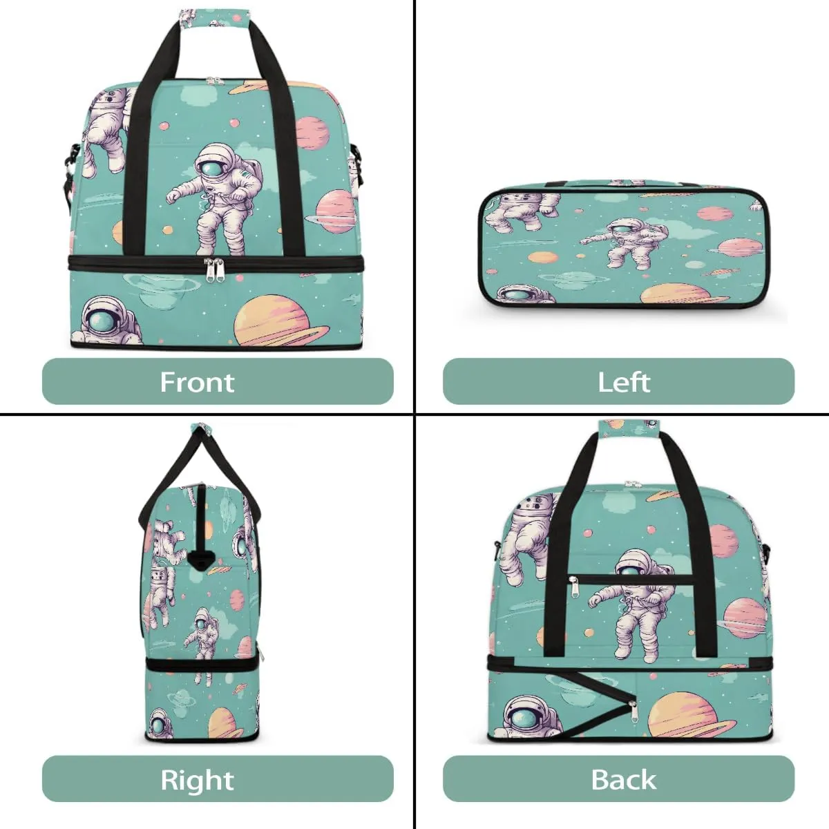 Sports Gym Bag Planet Astronaut Large Travel Duffel Bag With Shoe Compartment Foldable Waterproof Carry-On Weekend Travel Bags for Camping Overnight Yoga Hospital Travel Bags