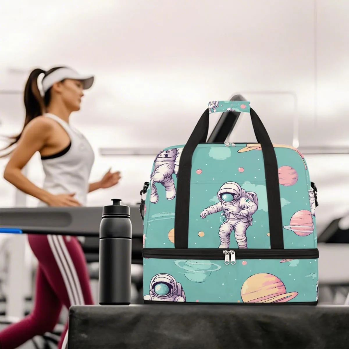 Sports Gym Bag Planet Astronaut Large Travel Duffel Bag With Shoe Compartment Foldable Waterproof Carry-On Weekend Travel Bags for Camping Overnight Yoga Hospital Travel Bags