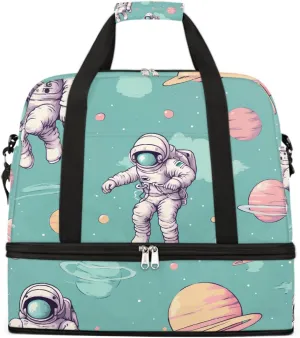 Sports Gym Bag Planet Astronaut Large Travel Duffel Bag With Shoe Compartment Foldable Waterproof Carry-On Weekend Travel Bags for Camping Overnight Yoga Hospital Travel Bags