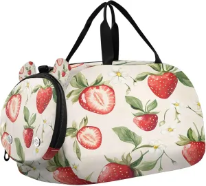 Strawberry Kids Overnight Sports Duffel Bags with Shoe Compartment & Wet Pocket Travel Sport Gym Bag for Girls Boys