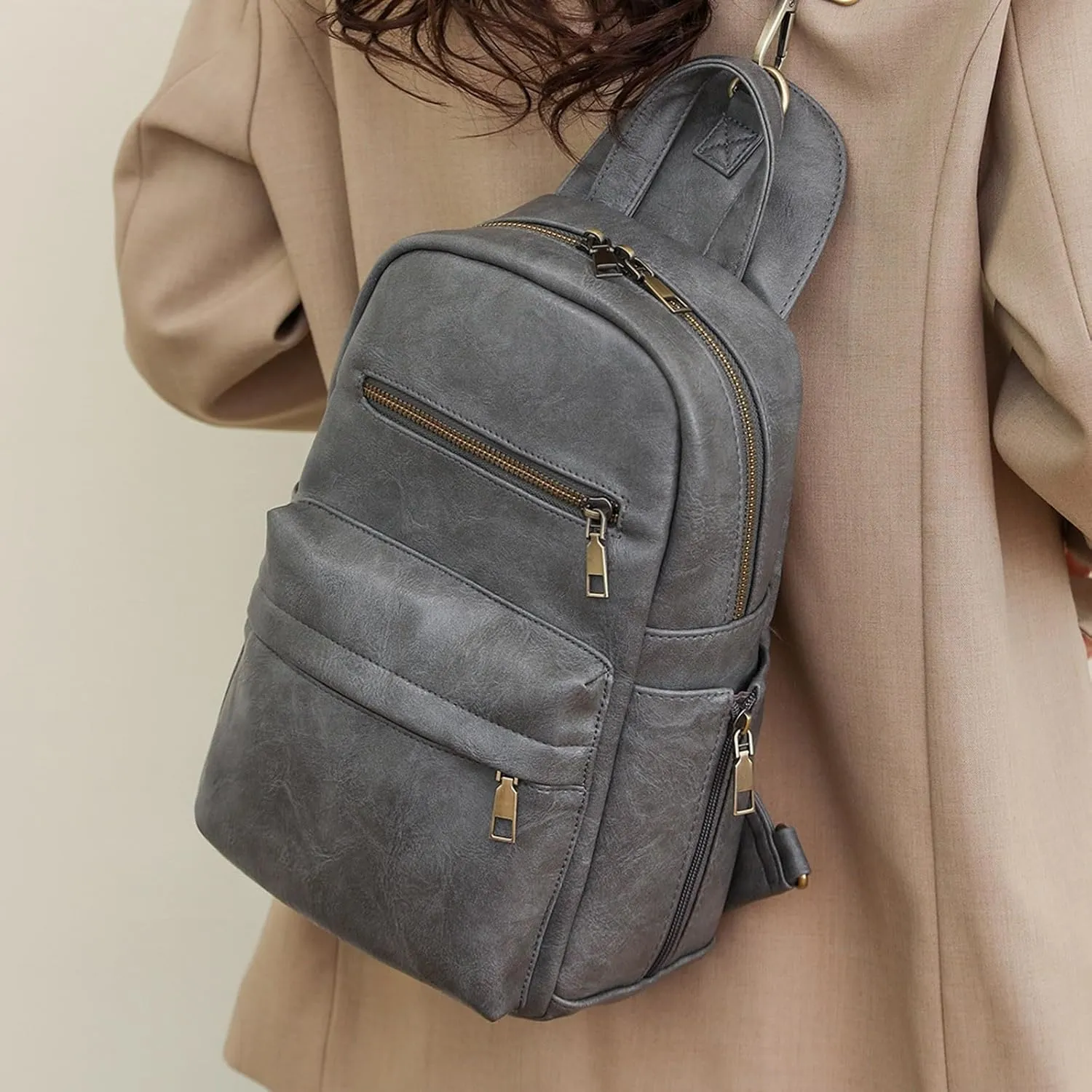 Summer New Women's Bag Fashion Retro Solid s' Backpack Variable Chest Bag Electrostatic Sprayer (Grey, One Size)