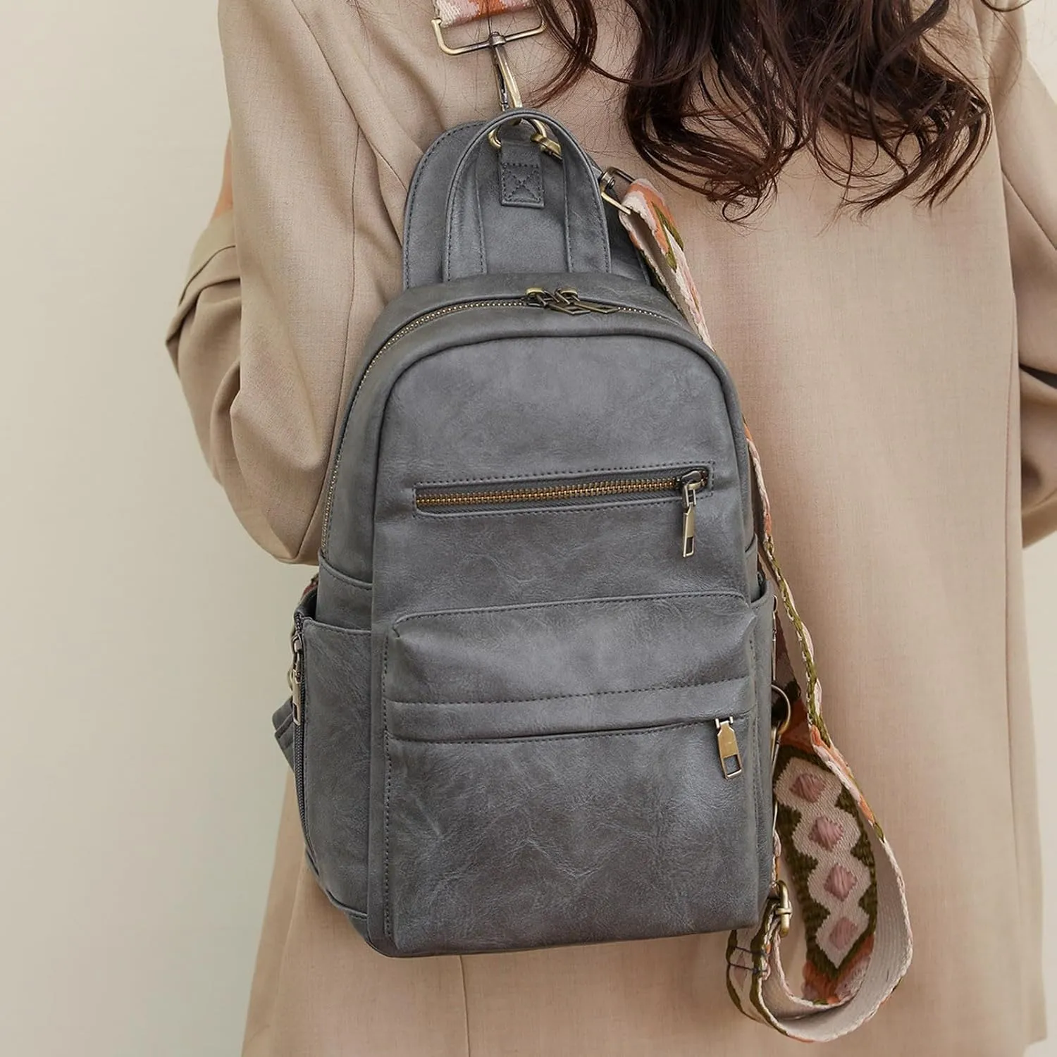 Summer New Women's Bag Fashion Retro Solid s' Backpack Variable Chest Bag Electrostatic Sprayer (Grey, One Size)
