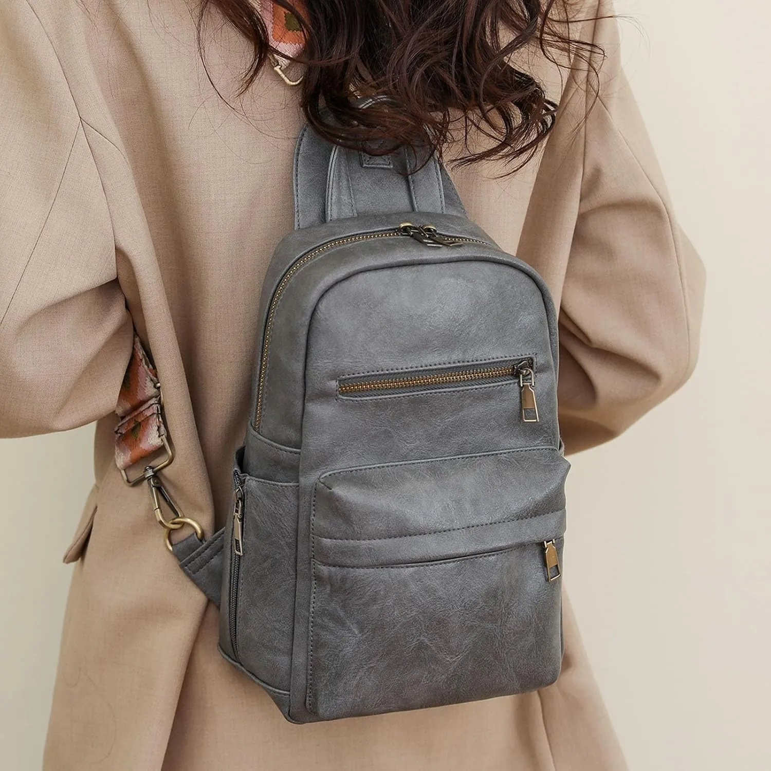 Summer New Women's Bag Fashion Retro Solid s' Backpack Variable Chest Bag Electrostatic Sprayer (Grey, One Size)