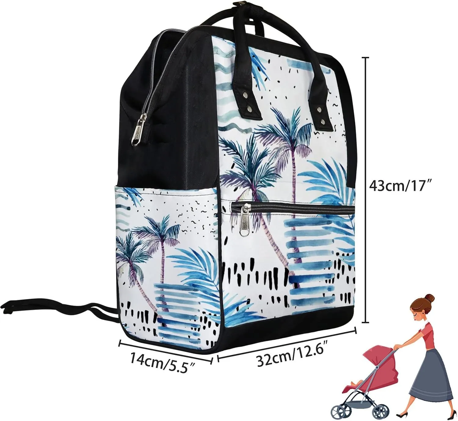 Summer Palm Coconut Tree Diaper Bag Backpack Waterproof Backpack Baby Nappy Changing Bag for Travel Large Capacity Durable and Stylish for Woman