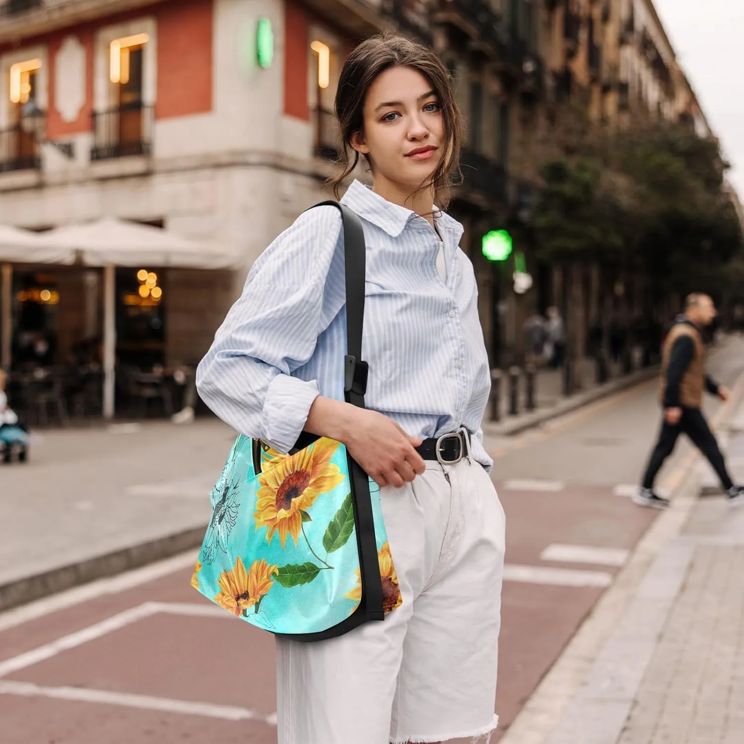 Sunflower Print Sling Bag for Women Crossbody Purse Leather Shoulder Handbag Purses for Women with Adjustable