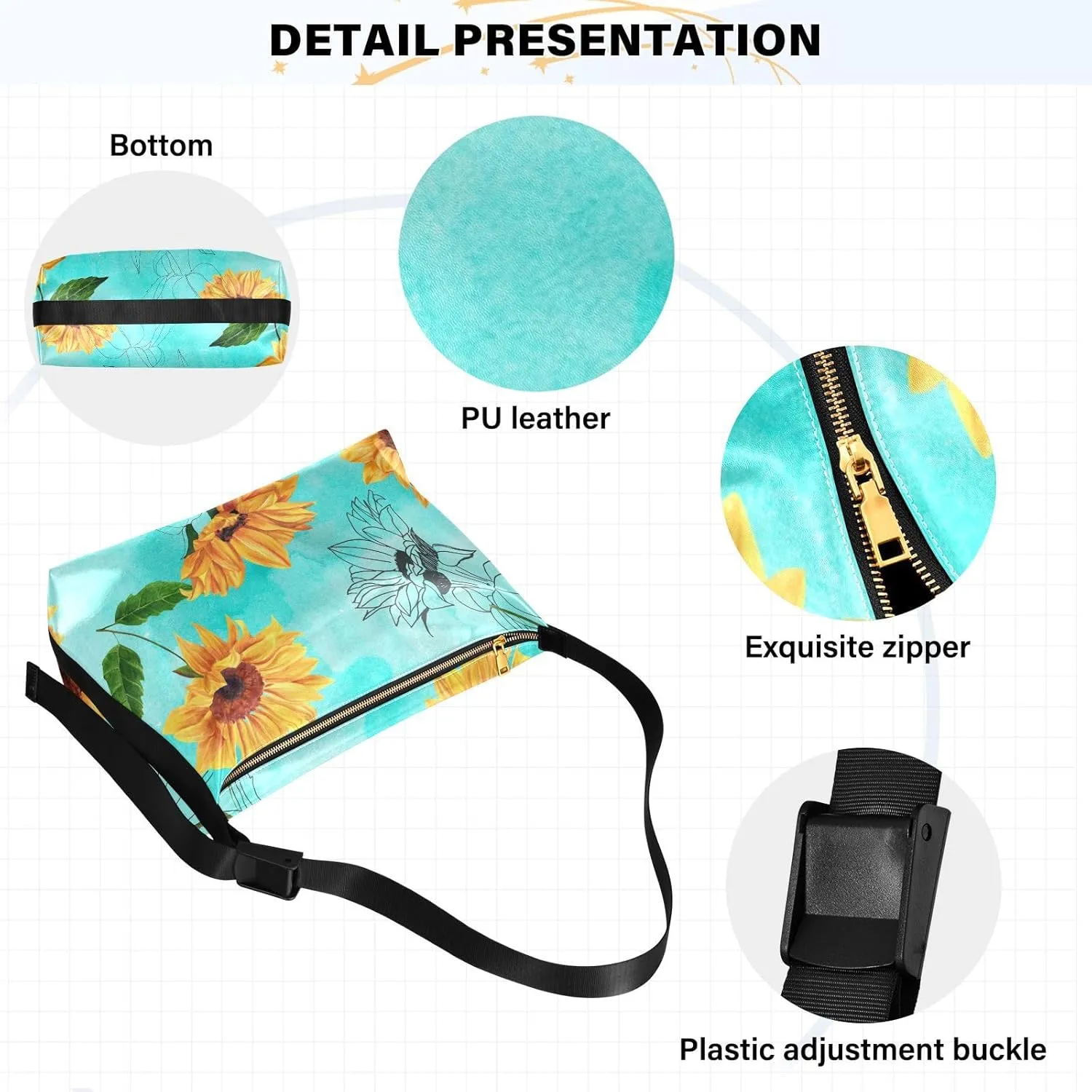 Sunflower Print Sling Bag for Women Crossbody Purse Leather Shoulder Handbag Purses for Women with Adjustable