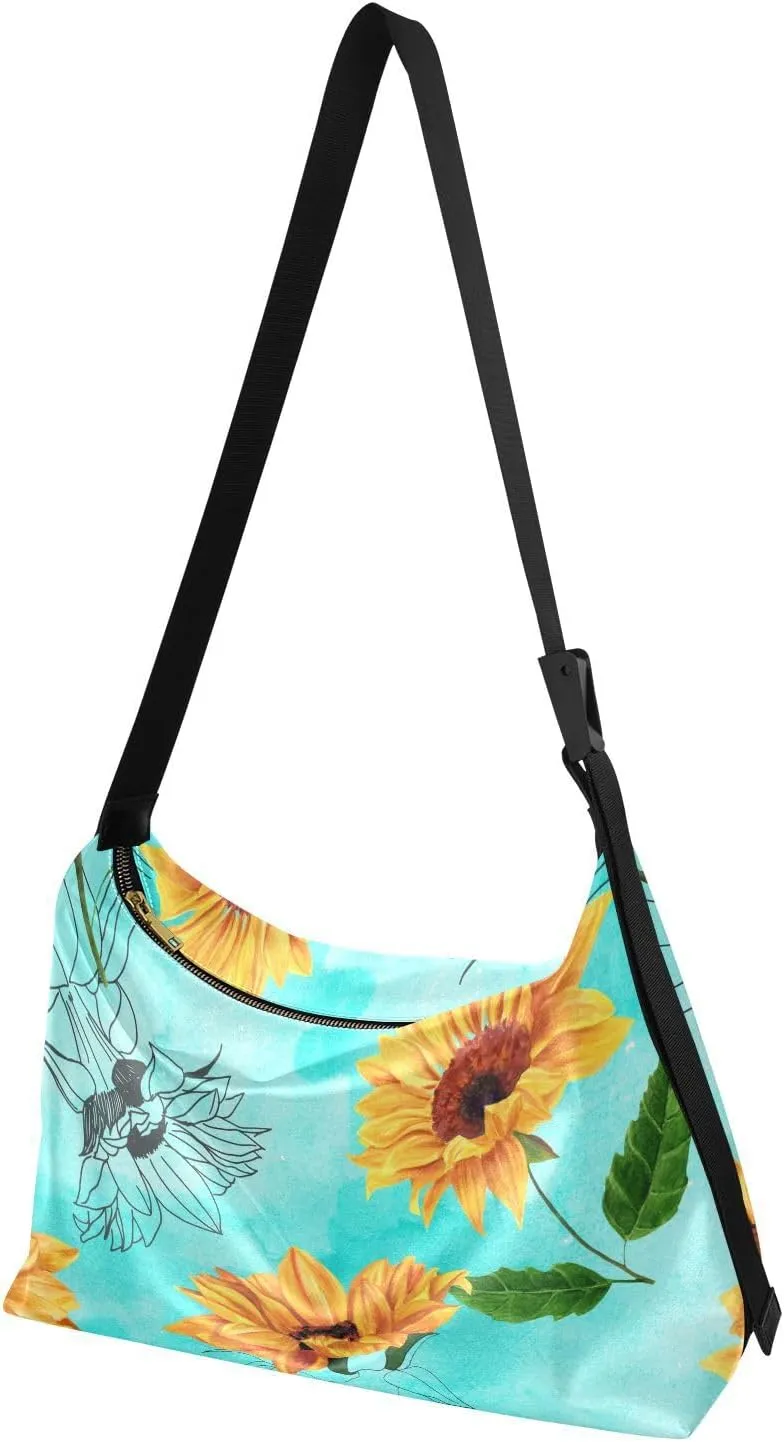 Sunflower Print Sling Bag for Women Crossbody Purse Leather Shoulder Handbag Purses for Women with Adjustable