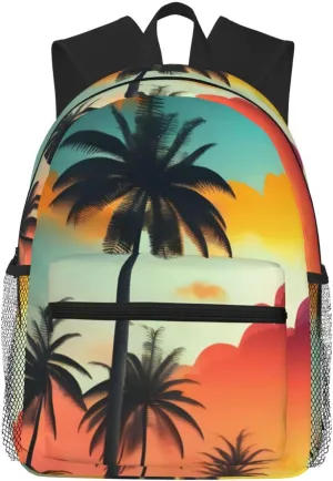 Sunrise Tropical Palm Tree Island print Lightweight duffel bag, travel hiking daypack, comfortable backpack, sports bag