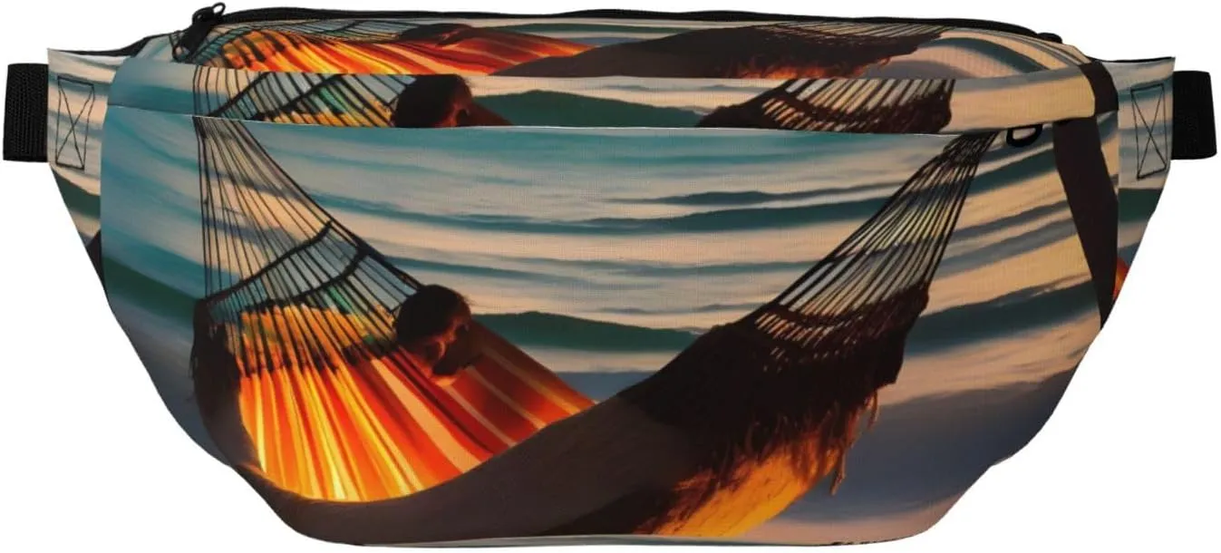 Sunset Beach Hammock Crossbody Waist Bag.Large Capacity, Waterproof And Dustproof, Secure Zipper, Suitable For Travel And Outdoor Activities.