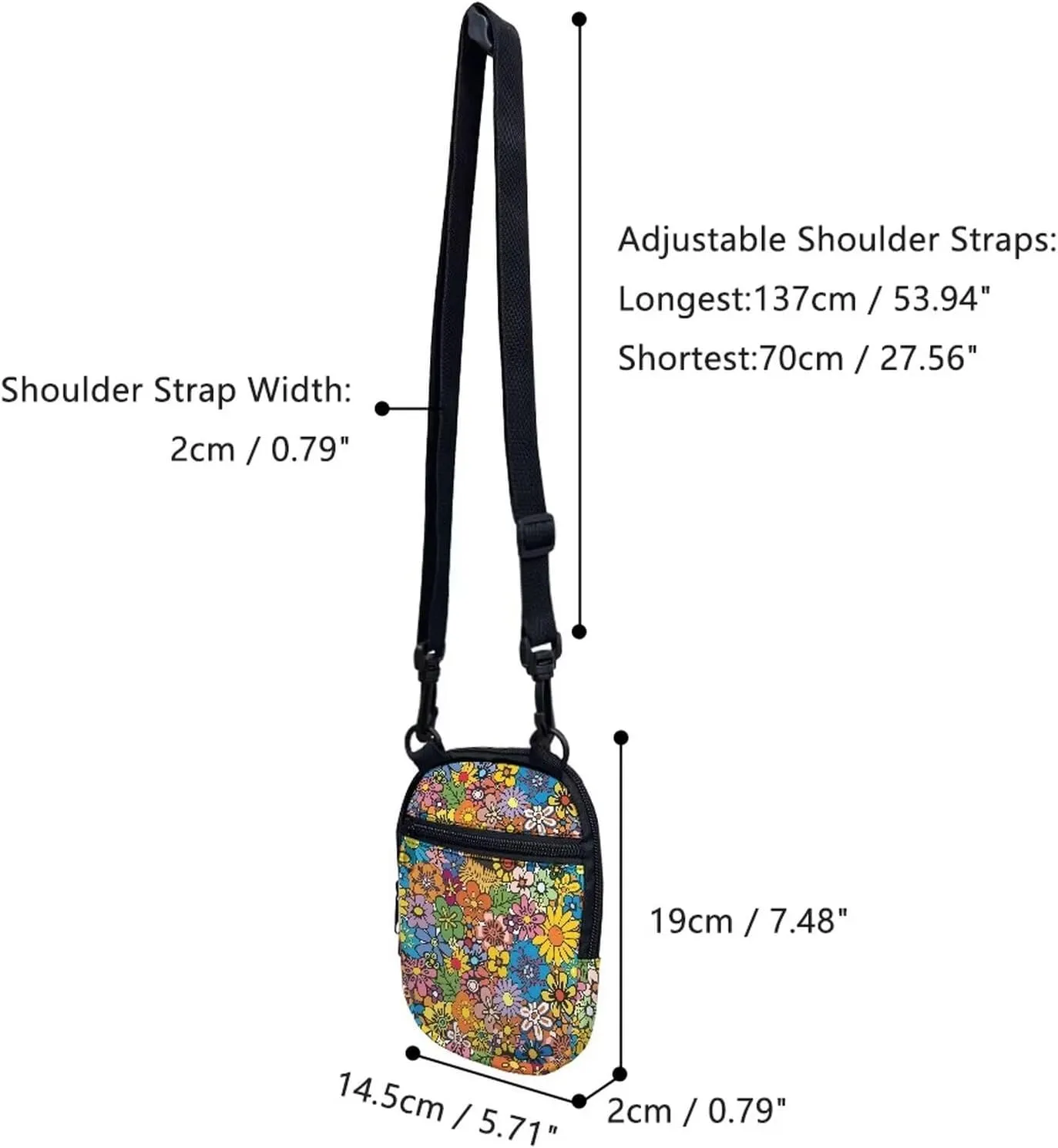 Suobstales Messenger Bag for Women Crossbody Zipper Bag with Adjustable Strap Portable Phone Purse Shoulder Handbag