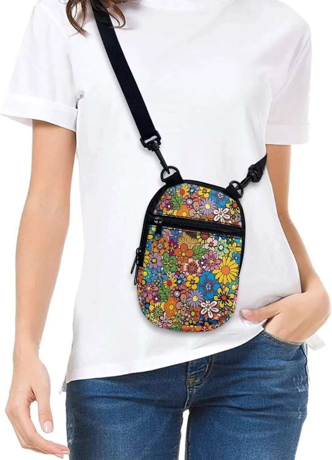 Suobstales Messenger Bag for Women Crossbody Zipper Bag with Adjustable Strap Portable Phone Purse Shoulder Handbag