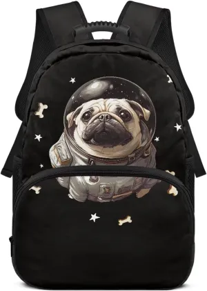 Suobstales Pug Dog Bone Star Print Bookbag for Boys Teens, Backpacks for Kids, Elementary Preschool School Bag for Toddler, 17" Cute Bookbag with Name