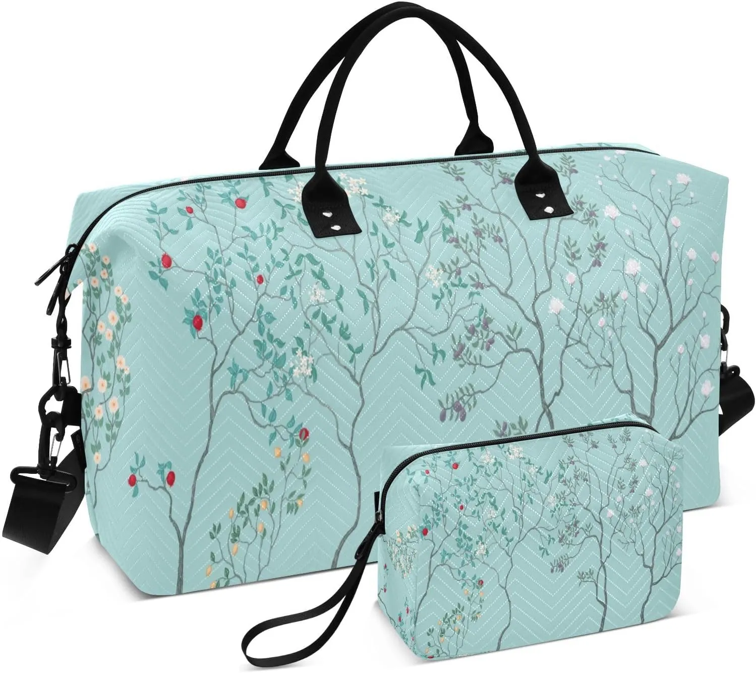 susiyo Chinoiserie Vintage Wallpaper Expandable Travel Duffle Bag, Large Weekender Overnight Bags and Adjustable Strap, Carry On Shoulder Tote Bag, Gym Duffel Bag with Toiletry Bags for Hospital
